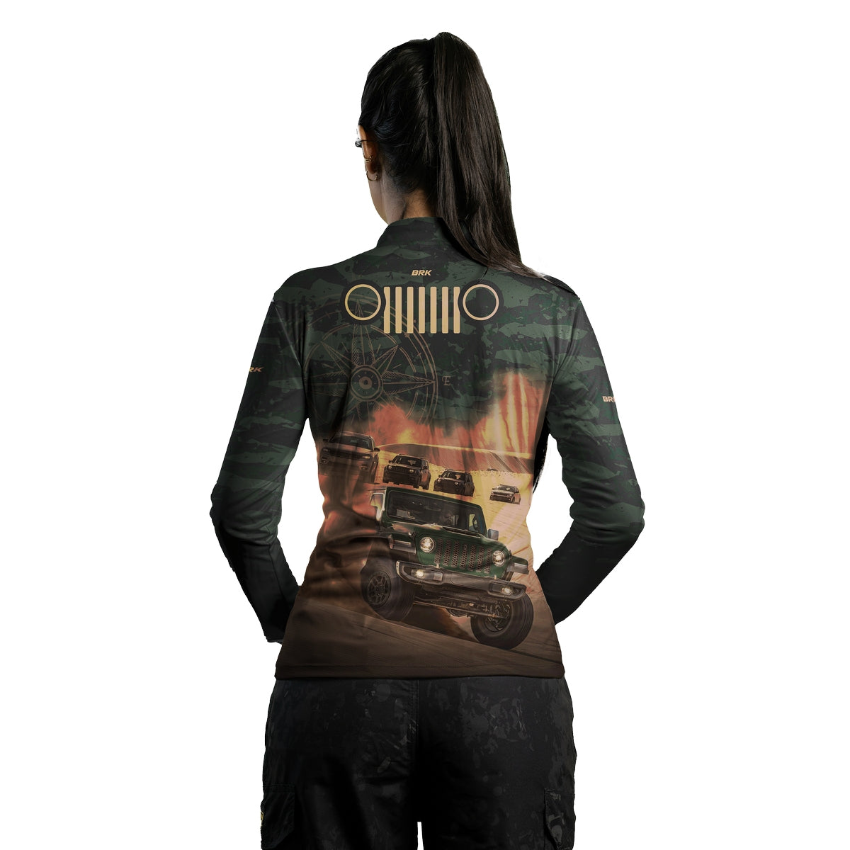 Camisa Feminina Brk Expedição 4X4 Jipe Camuflado com Proteção Solar UV50+