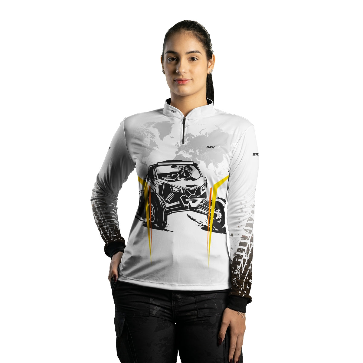 Camisa Feminina Brk Branca Carro UTV com Proteção Solar UV50+