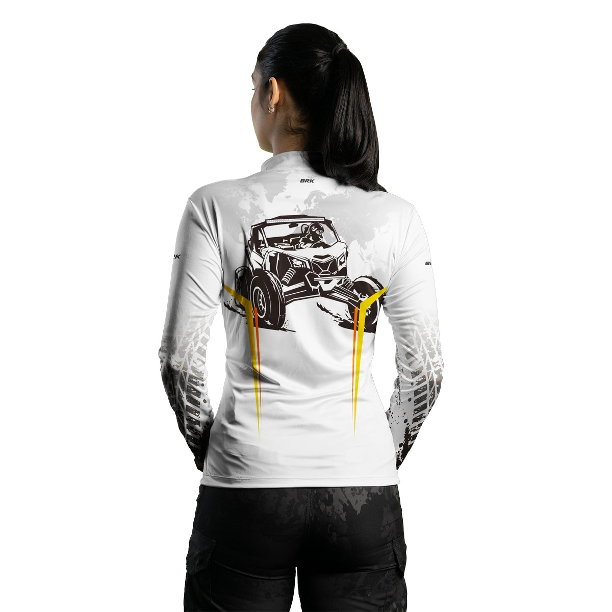 Camisa Feminina Brk Branca Carro UTV com Proteção Solar UV50+