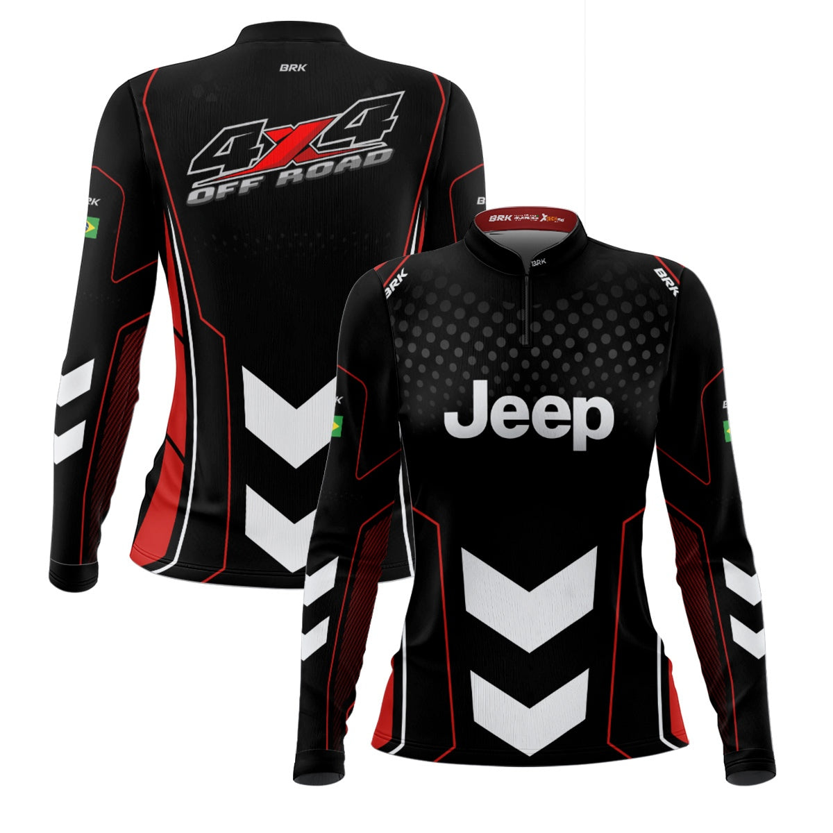 Camisa Feminina Brk Off Road Jeep Preto com Vemelho com Proteção Solar UV50+