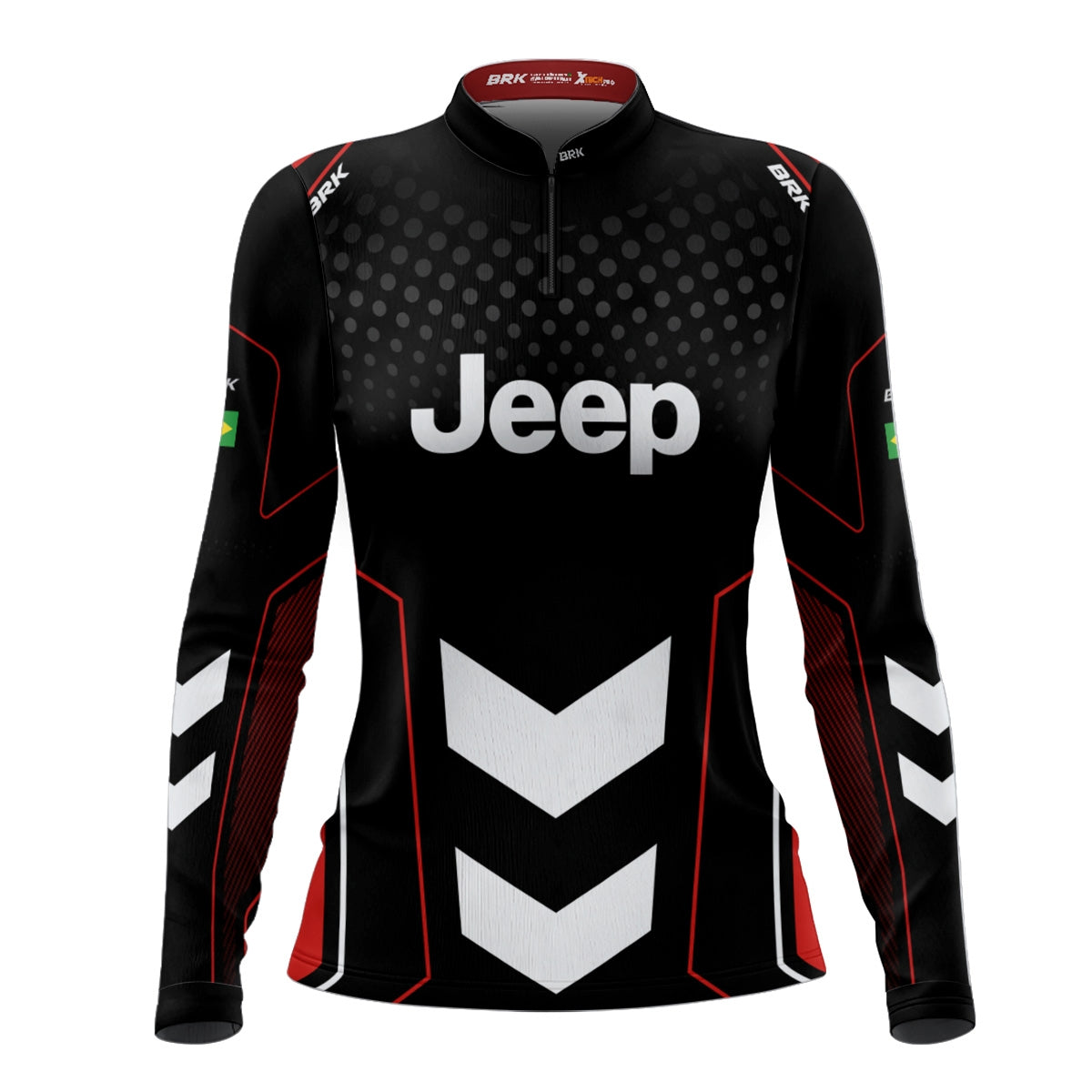 Camisa Feminina Brk Off Road Jeep Preto com Vemelho com Proteção Solar UV50+