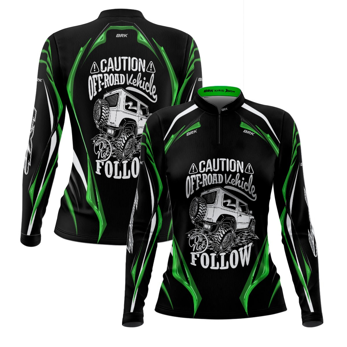 Camisa Feminina Brk Off Road Preto com Verde com Proteção Solar UV50+