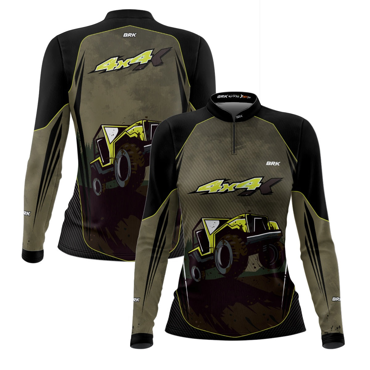 Camisa Feminina Brk Off Road 4x4 Marrom com Preto com Proteção Solar UV50+