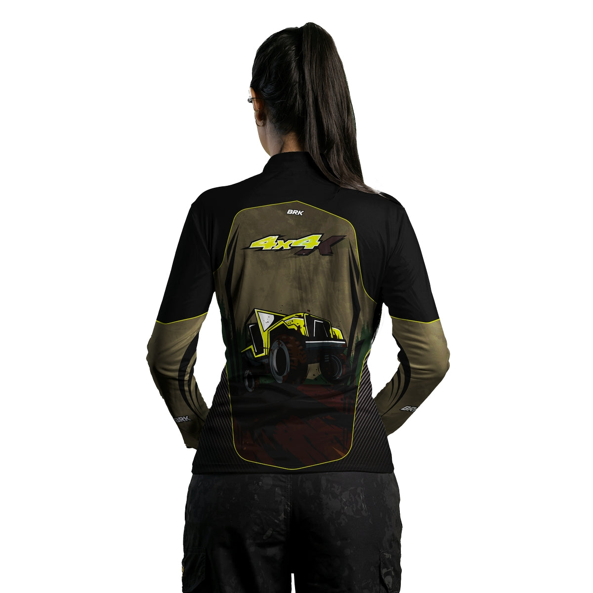 Camisa Feminina Brk Off Road 4x4 Marrom com Preto com Proteção Solar UV50+
