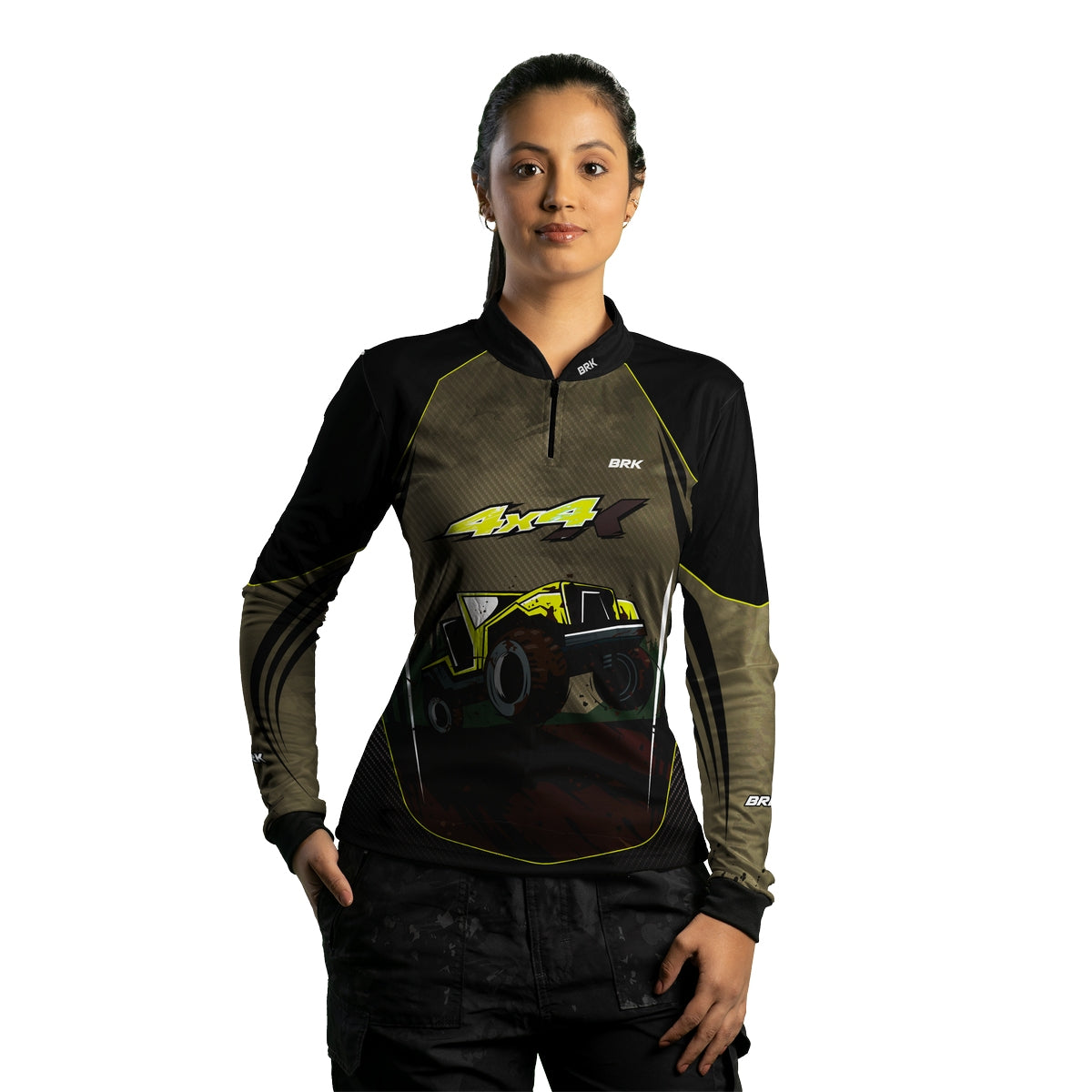 Camisa Feminina Brk Off Road 4x4 Marrom com Preto com Proteção Solar UV50+