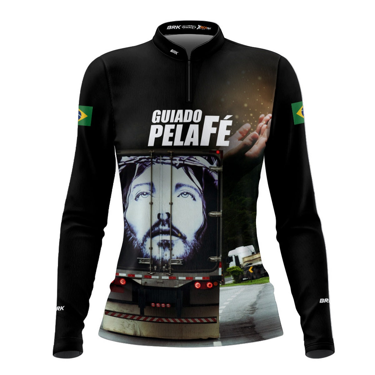 Camisa de Caminhão Feminina Brk Guiado Por Deus Fé com Proteção UV50+