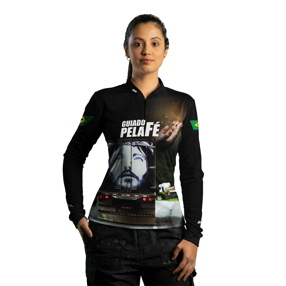 Camisa de Caminhão Feminina Brk Guiado Por Deus Fé com Proteção UV50+