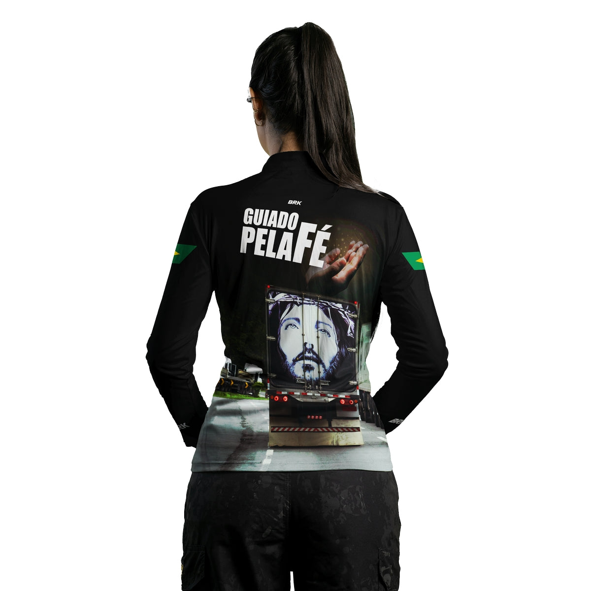 Camisa de Caminhão Feminina Brk Guiado Por Deus Fé com Proteção UV50+