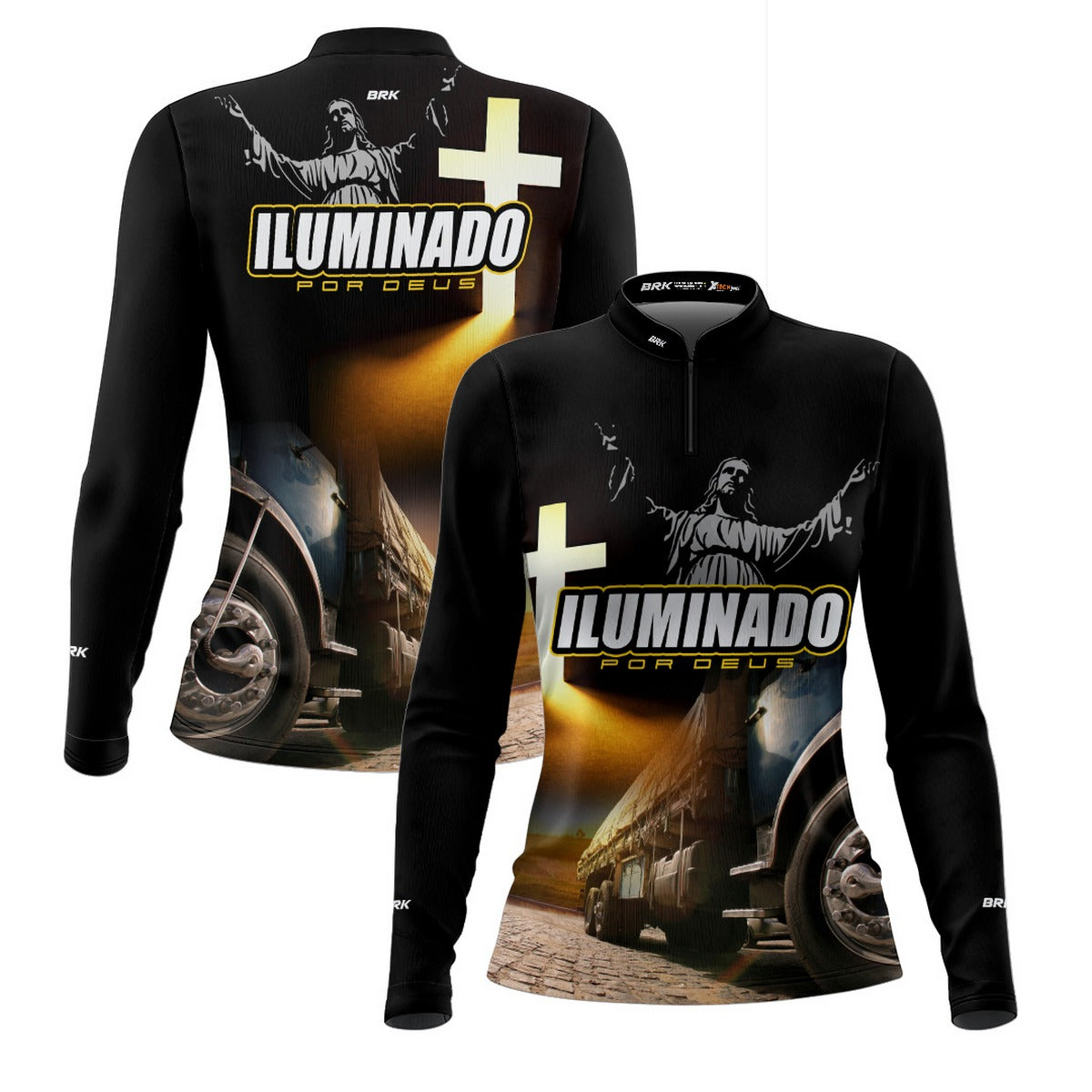 Camisa de Caminhão Feminina Brk Iluminado Por Deus Fé com Proteção UV50+