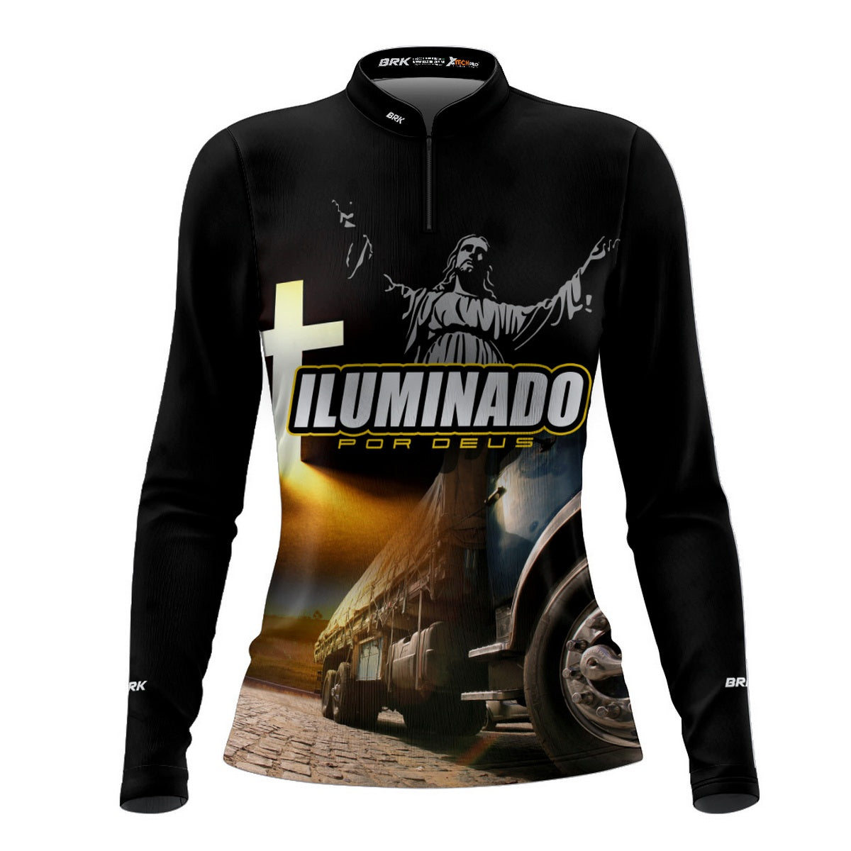 Camisa de Caminhão Feminina Brk Iluminado Por Deus Fé com Proteção UV50+