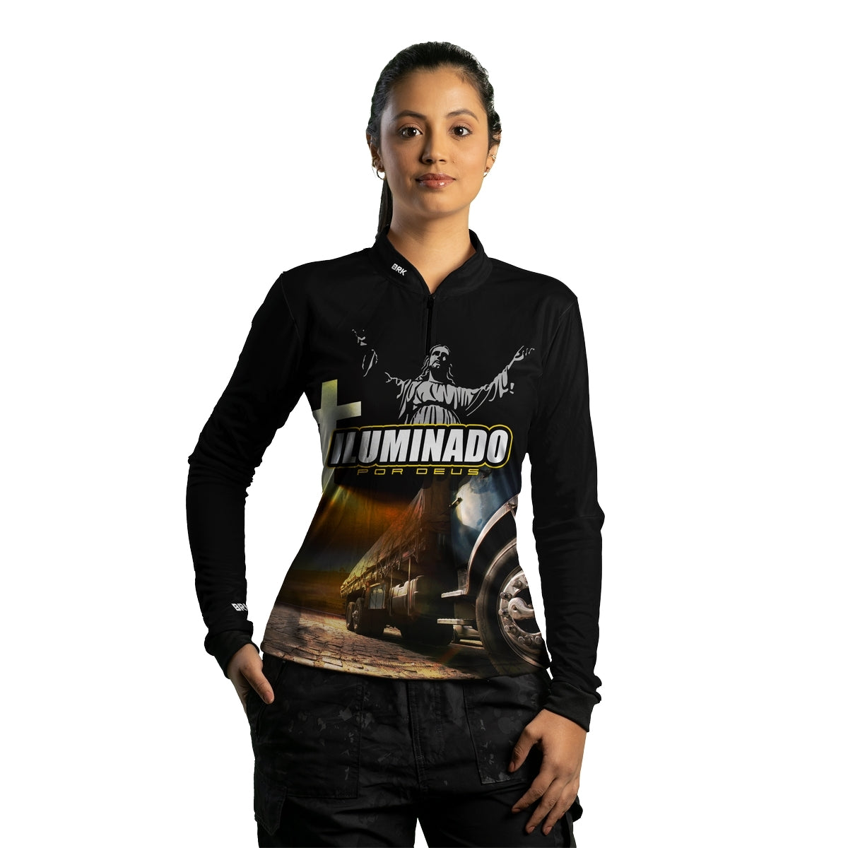 Camisa de Caminhão Feminina Brk Iluminado Por Deus Fé com Proteção UV50+