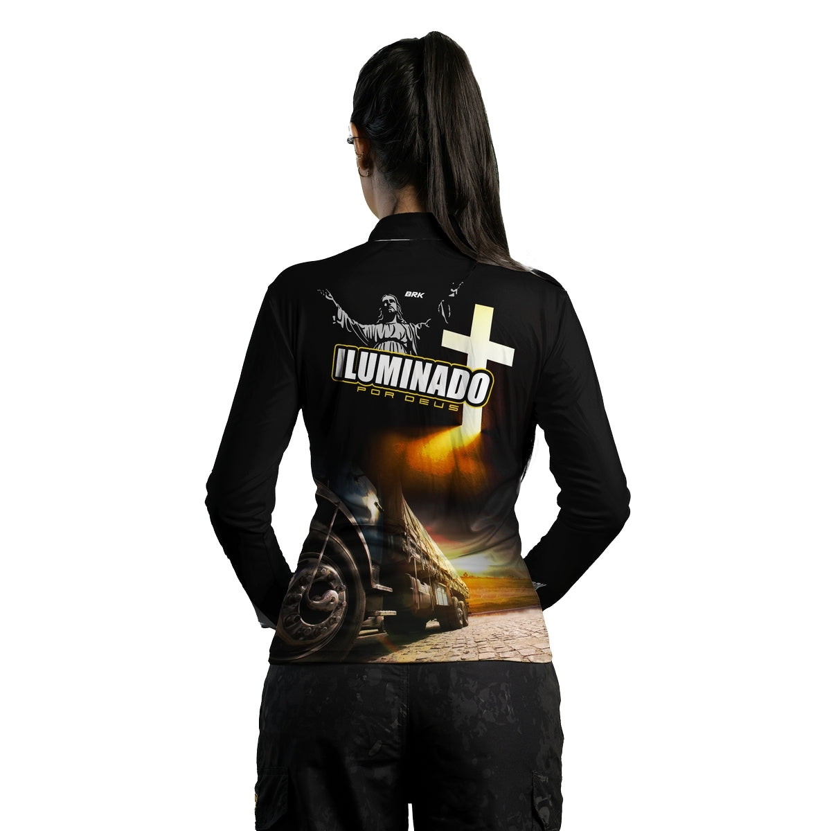 Camisa de Caminhão Feminina Brk Iluminado Por Deus Fé com Proteção UV50+