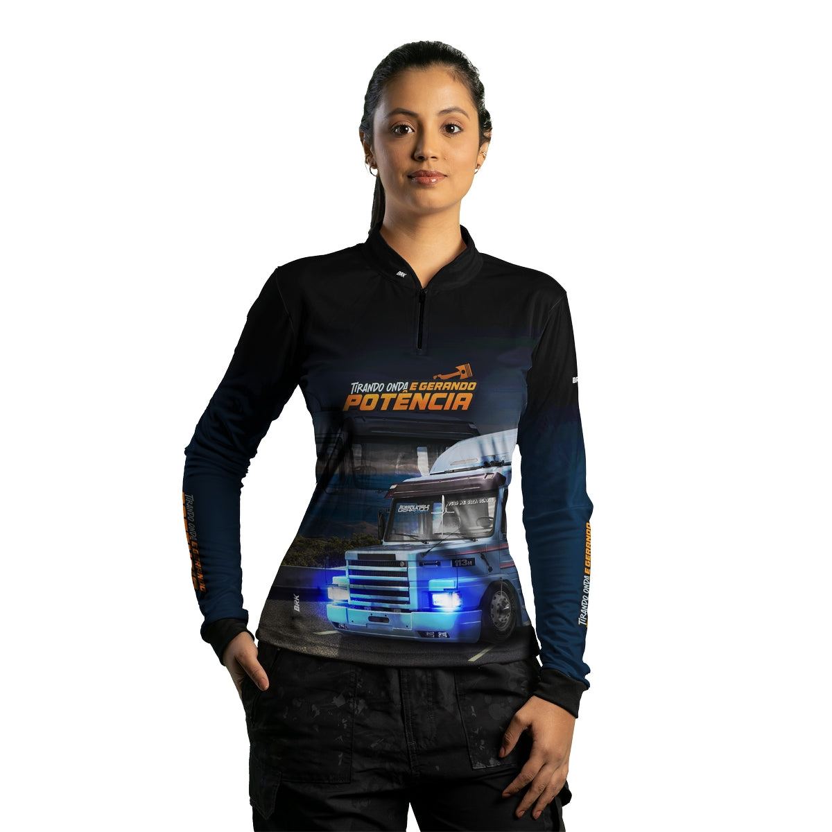 Camisa de Caminhão Feminina Brk Tirando Onda E Gerando Potência com Proteção Solar UV50+