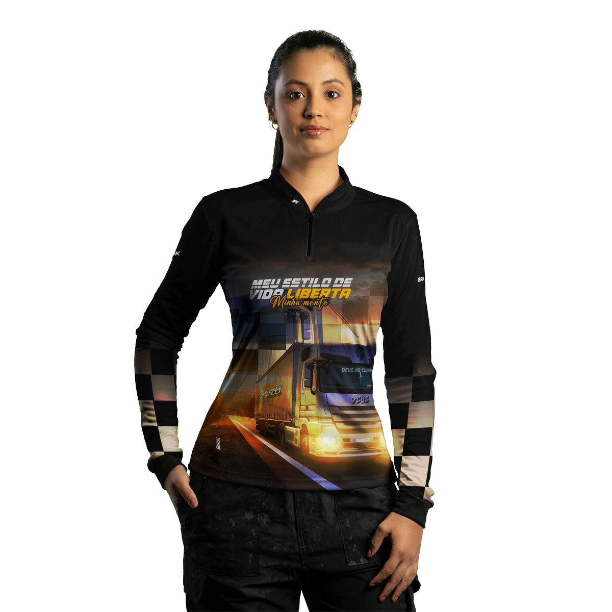 Camisa de Caminhão Feminina Brk Meu Estilo Liberta com UV50+
