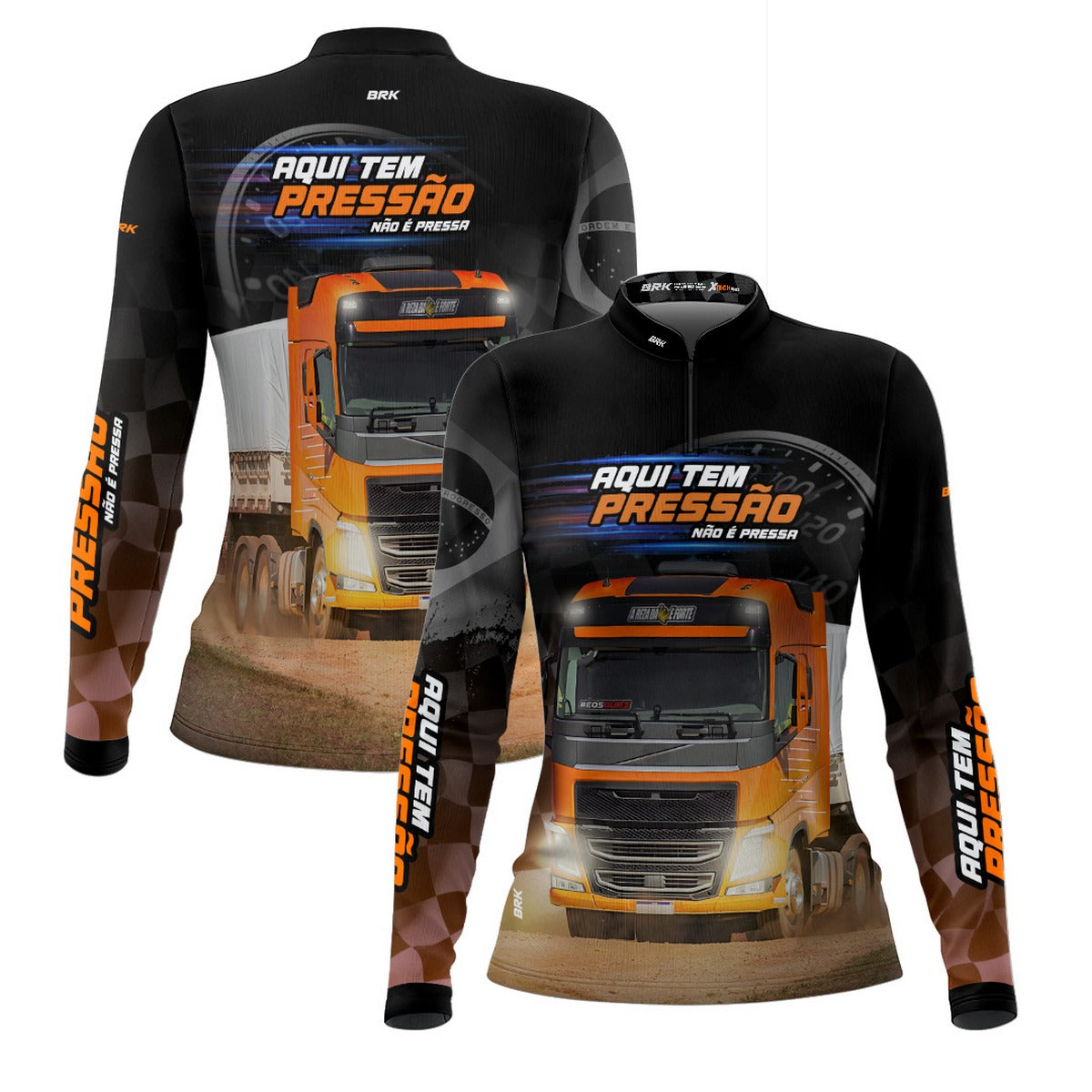 Camisa de Caminhão Feminina Brk Aqui Tem Pressão com UV50+