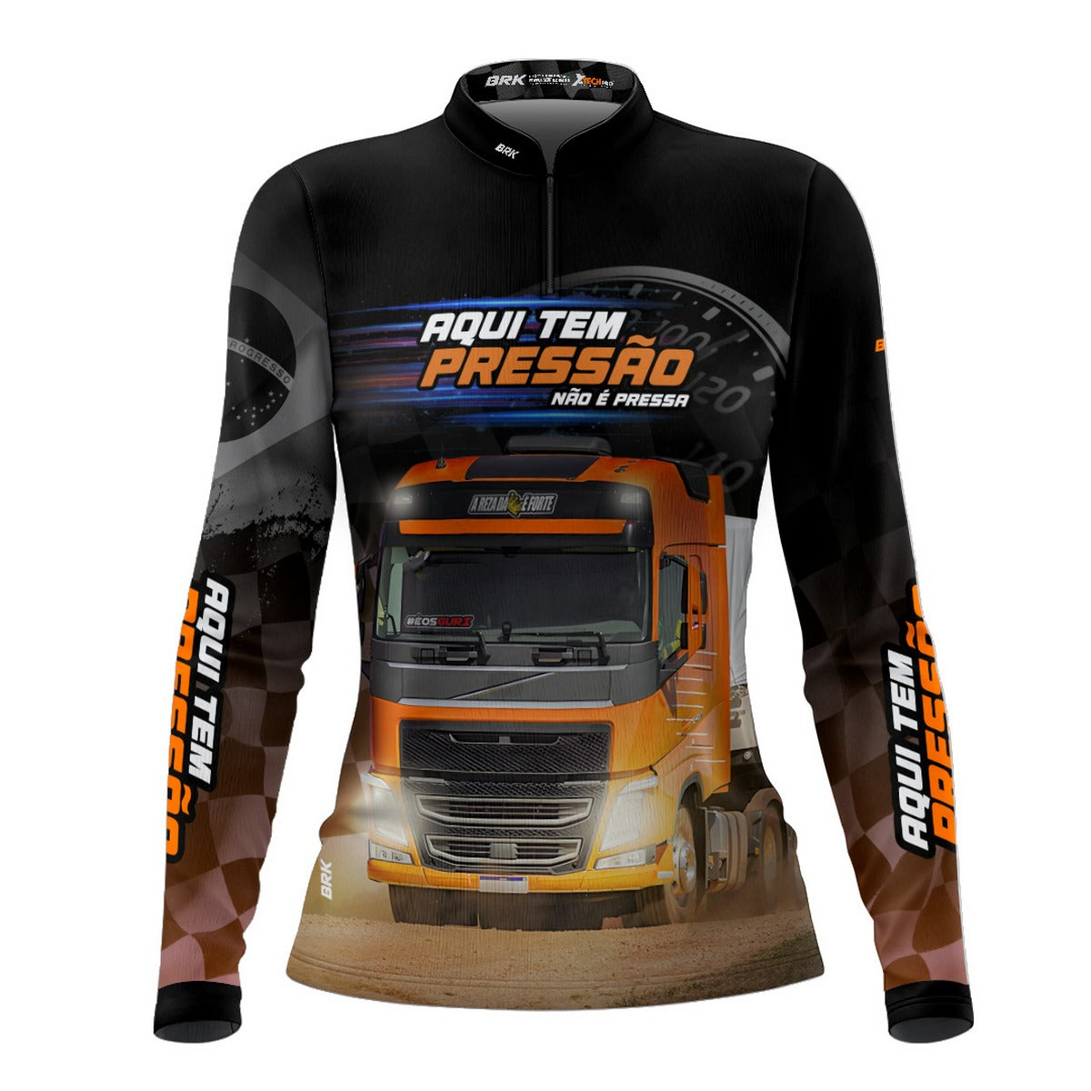 Camisa de Caminhão Feminina Brk Aqui Tem Pressão com UV50+