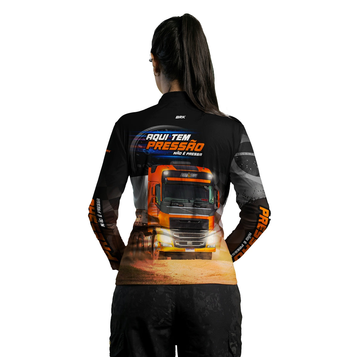 Camisa de Caminhão Feminina Brk Aqui Tem Pressão com UV50+