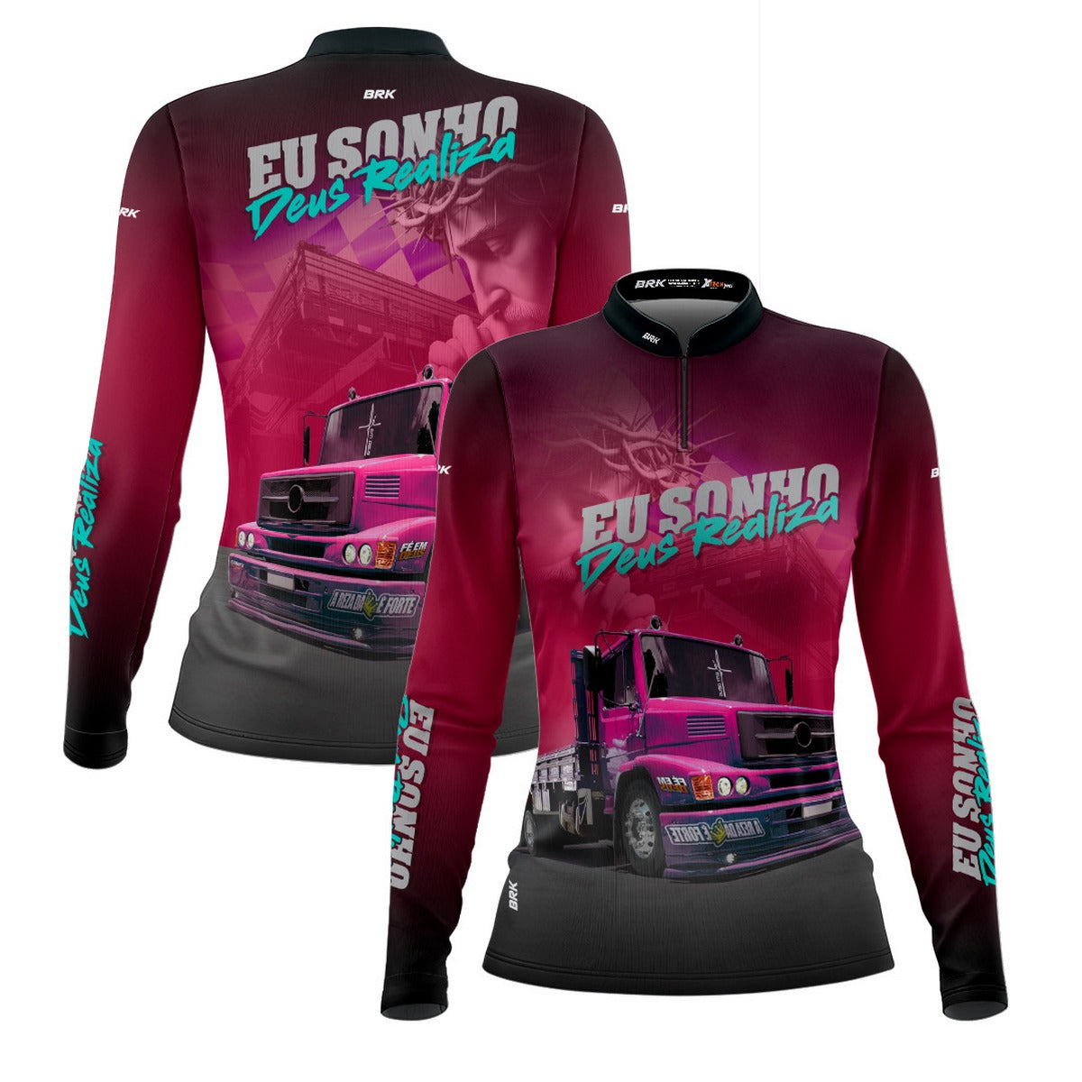 Camisa de Caminhão Feminina Brk Deus Realiza com UV50+