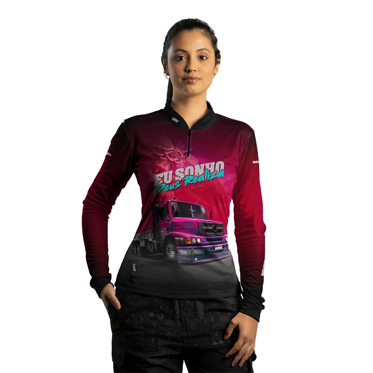 Camisa de Caminhão Feminina Brk Deus Realiza com UV50+