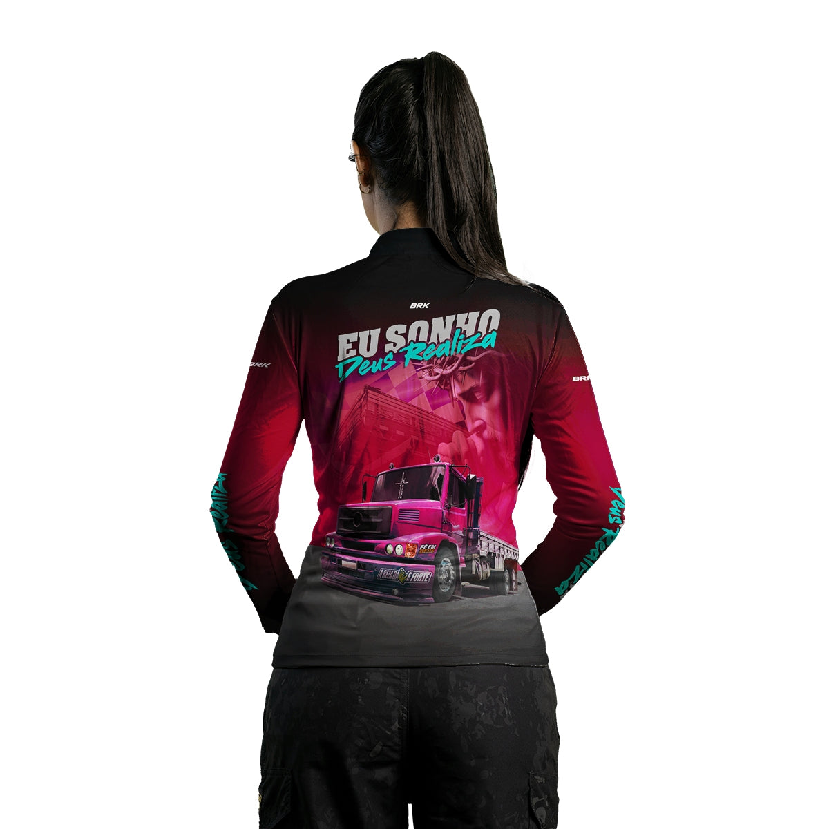 Camisa de Caminhão Feminina Brk Deus Realiza com UV50+