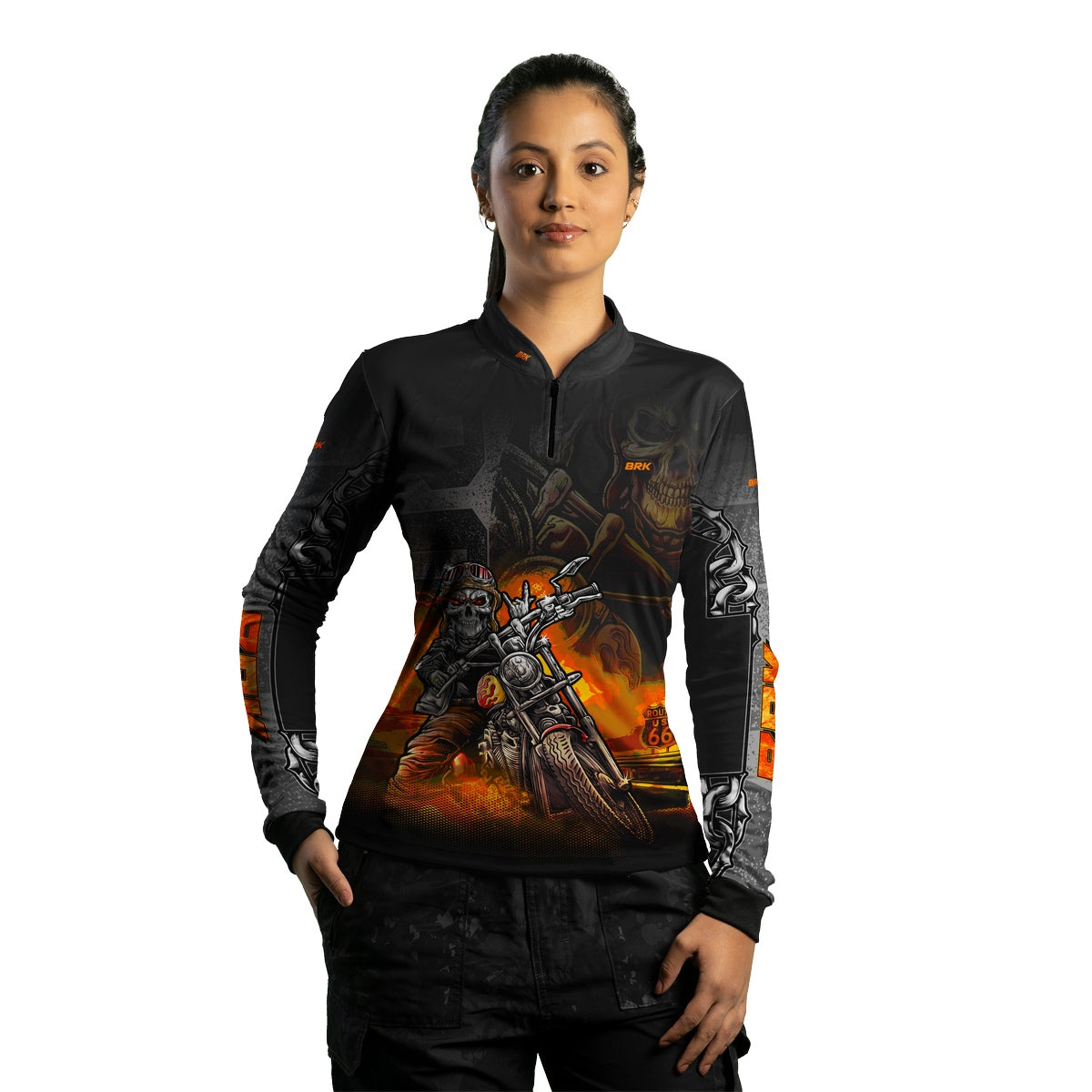 Camisa de Motociclismo Brk Feminina Route 66 com Proteção Solar UV50+