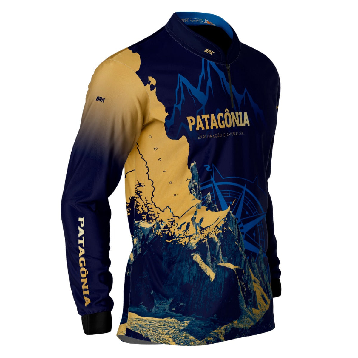 Camisa de Motociclismo Brk Azul Escura Expedição Patagônia com Proteção Solar UV50+