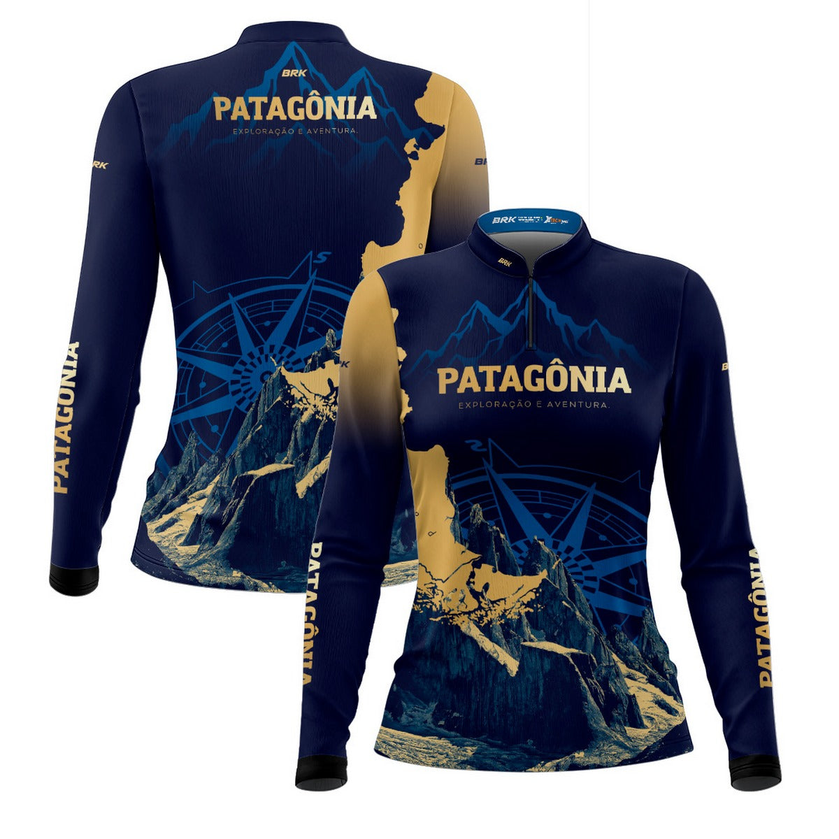 Camisa de Motociclismo Feminina Brk Azul Escura Expedição Patagônia com Proteção Solar UV50+