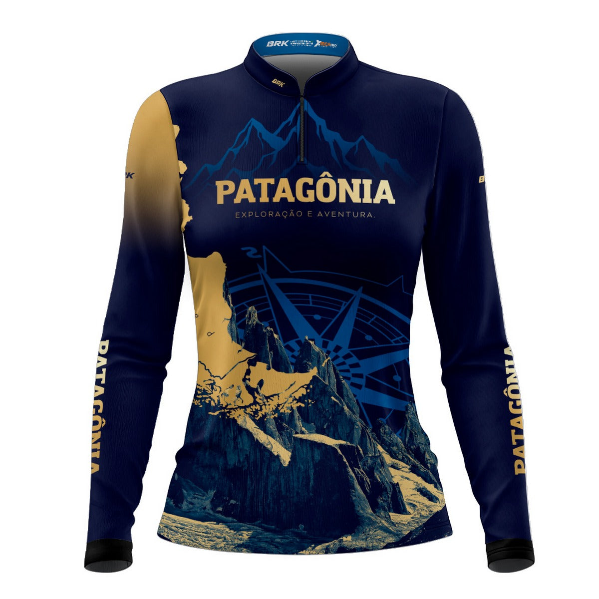 Camisa de Motociclismo Feminina Brk Azul Escura Expedição Patagônia com Proteção Solar UV50+