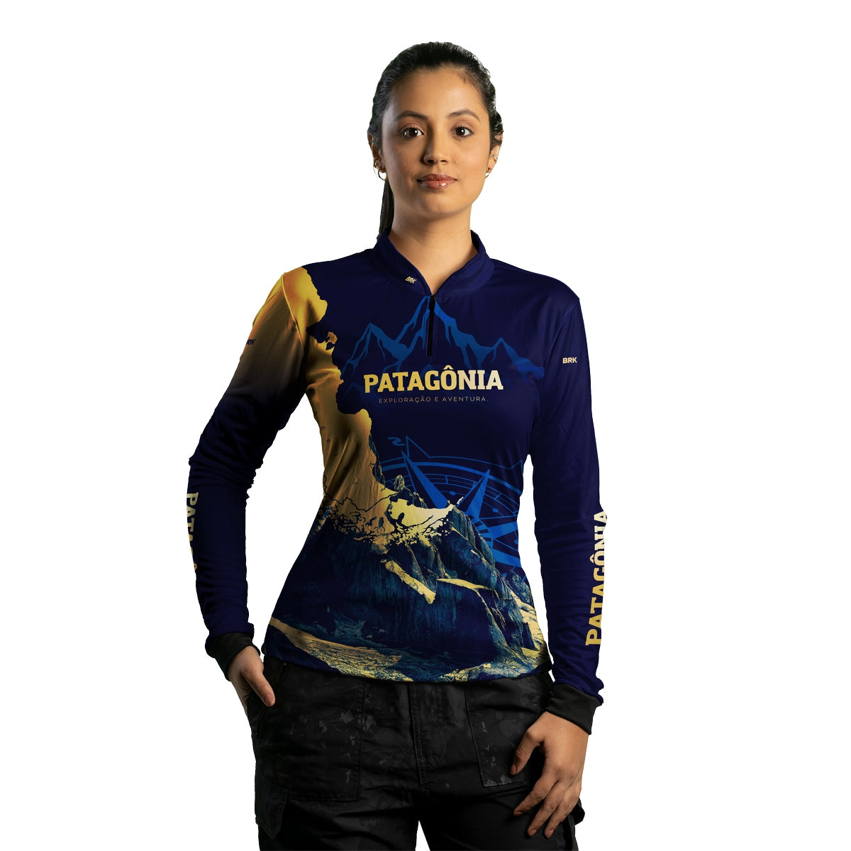Camisa de Motociclismo Feminina Brk Azul Escura Expedição Patagônia com Proteção Solar UV50+