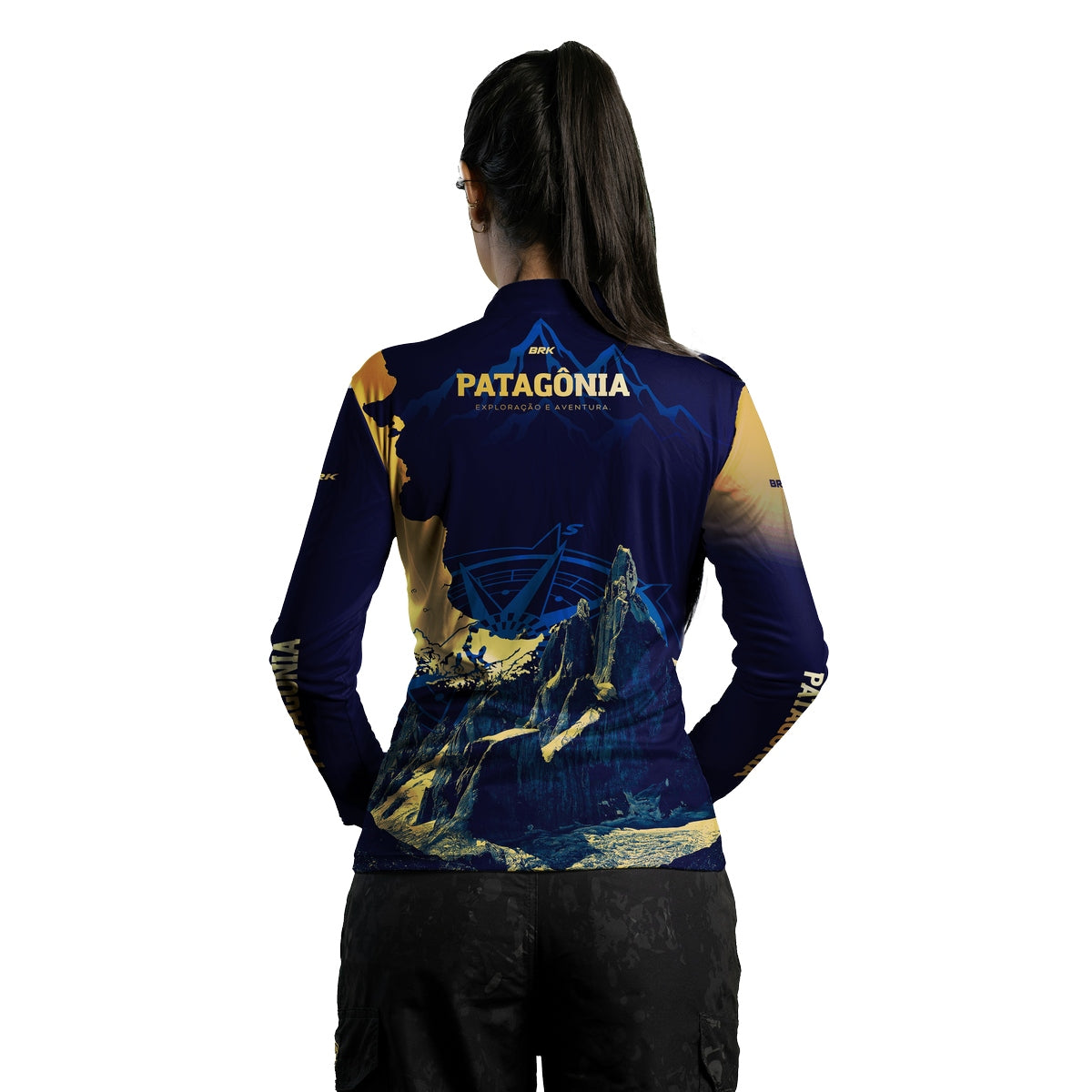 Camisa de Motociclismo Feminina Brk Azul Escura Expedição Patagônia com Proteção Solar UV50+