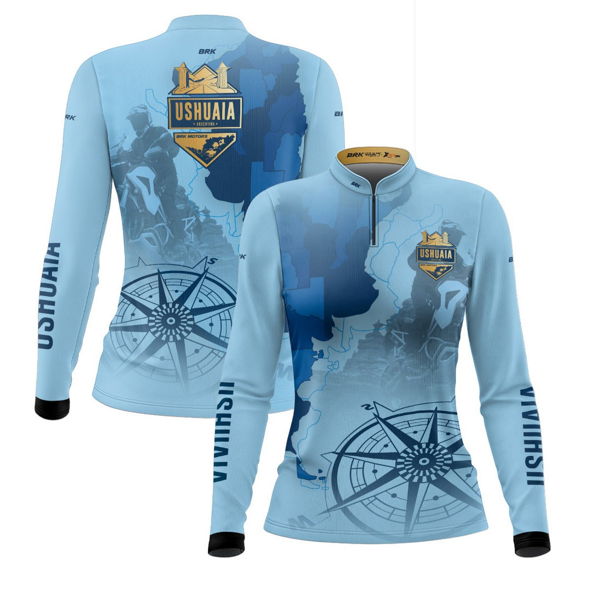 Camisa de Motociclismo Feminina Brk Expedição Ushuaia Azul Clara 2 com Proteção Solar UV50+