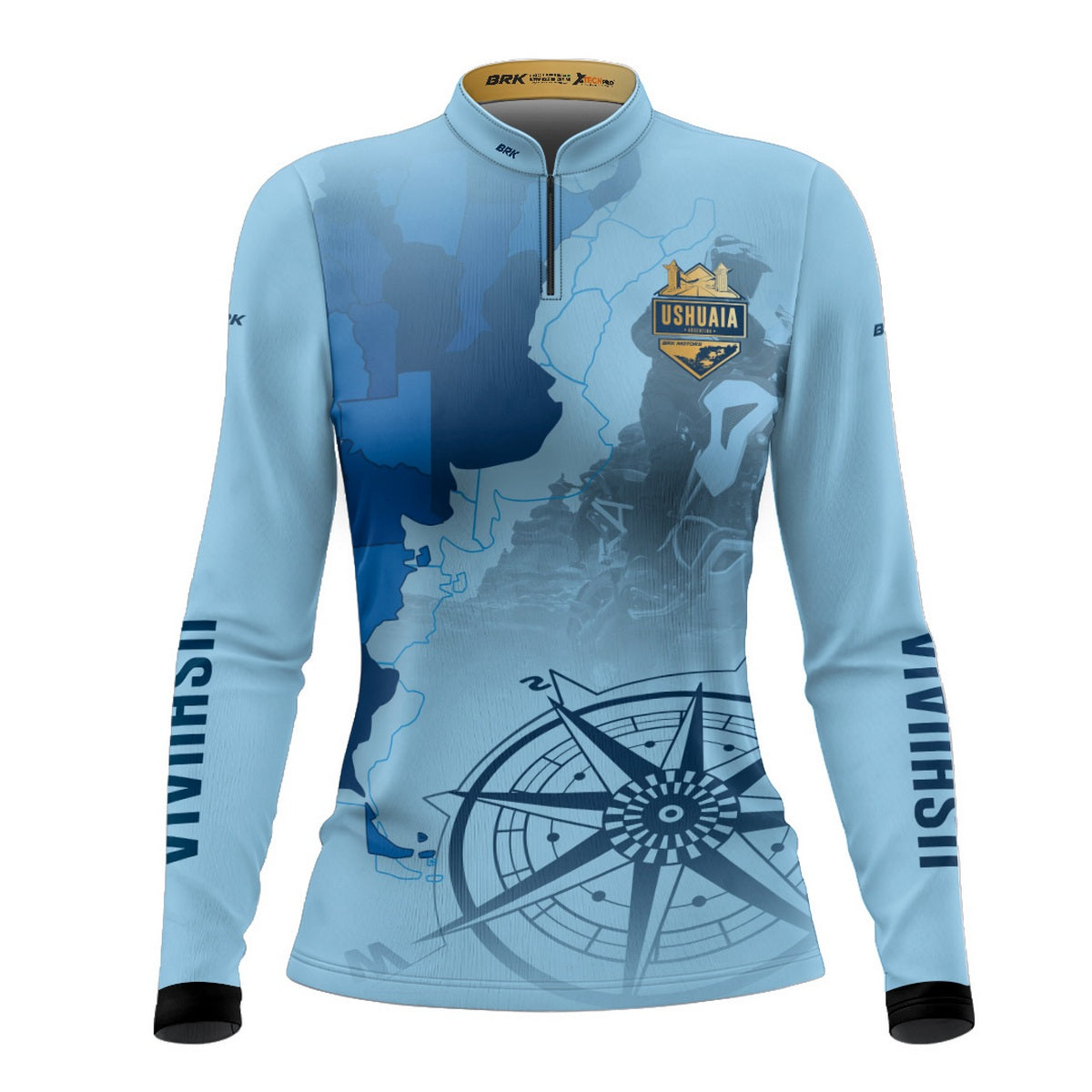 Camisa de Motociclismo Feminina Brk Expedição Ushuaia Azul Clara 2 com Proteção Solar UV50+