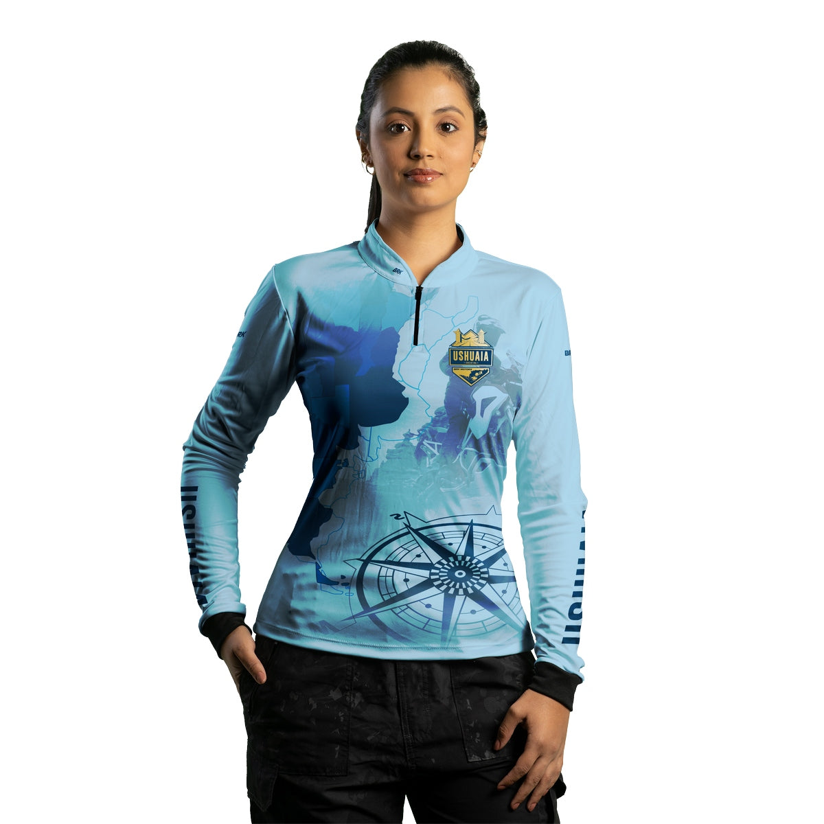 Camisa de Motociclismo Feminina Brk Expedição Ushuaia Azul Clara 2 com Proteção Solar UV50+
