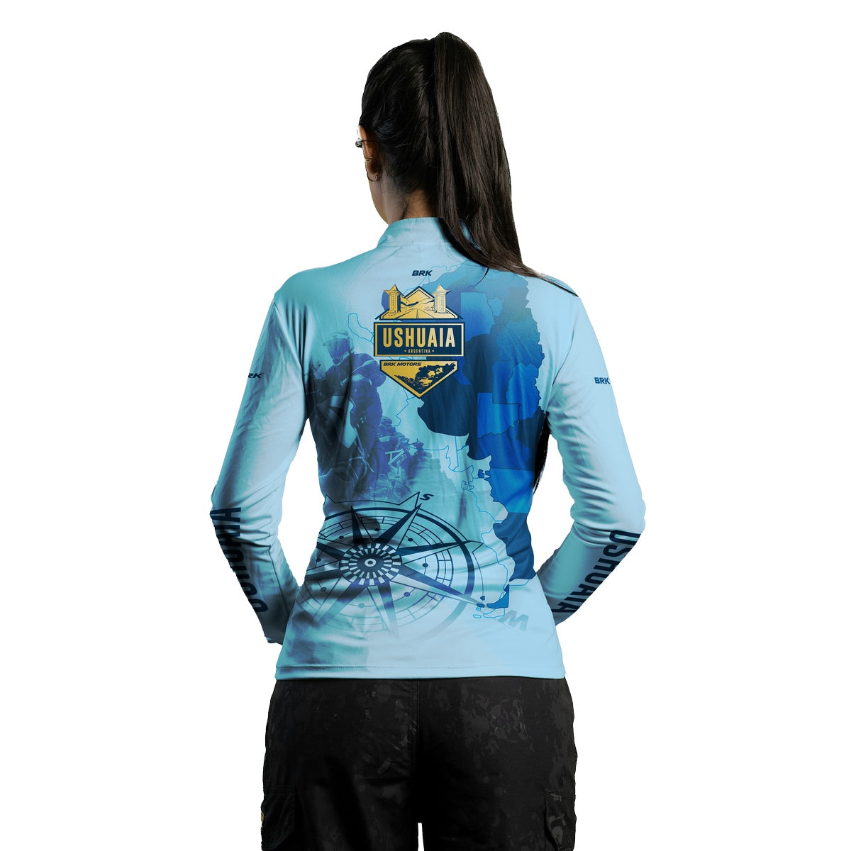 Camisa de Motociclismo Feminina Brk Expedição Ushuaia Azul Clara 2 com Proteção Solar UV50+