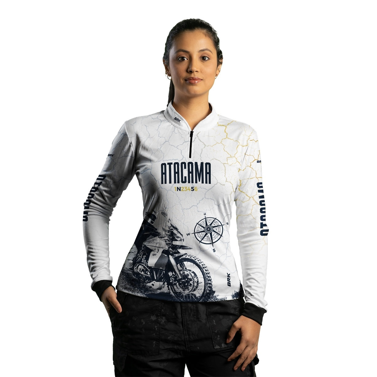 Camisa de Motociclismo Feminina Brk Branca Atacama Chile com Proteção Solar UV50+