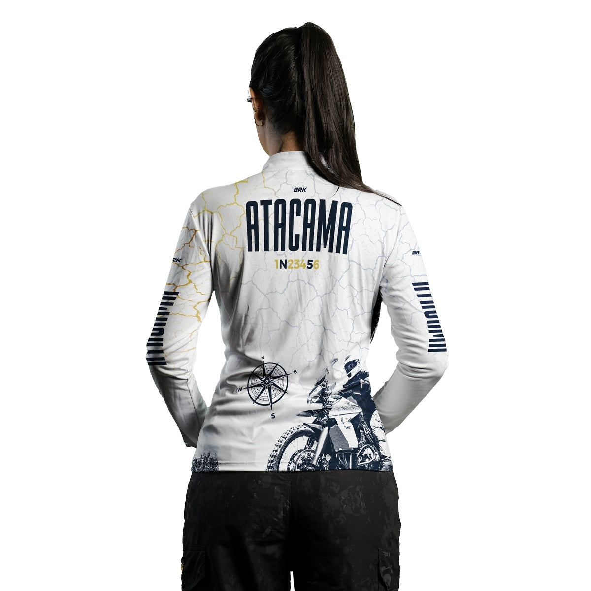 Camisa de Motociclismo Feminina Brk Branca Atacama Chile com Proteção Solar UV50+