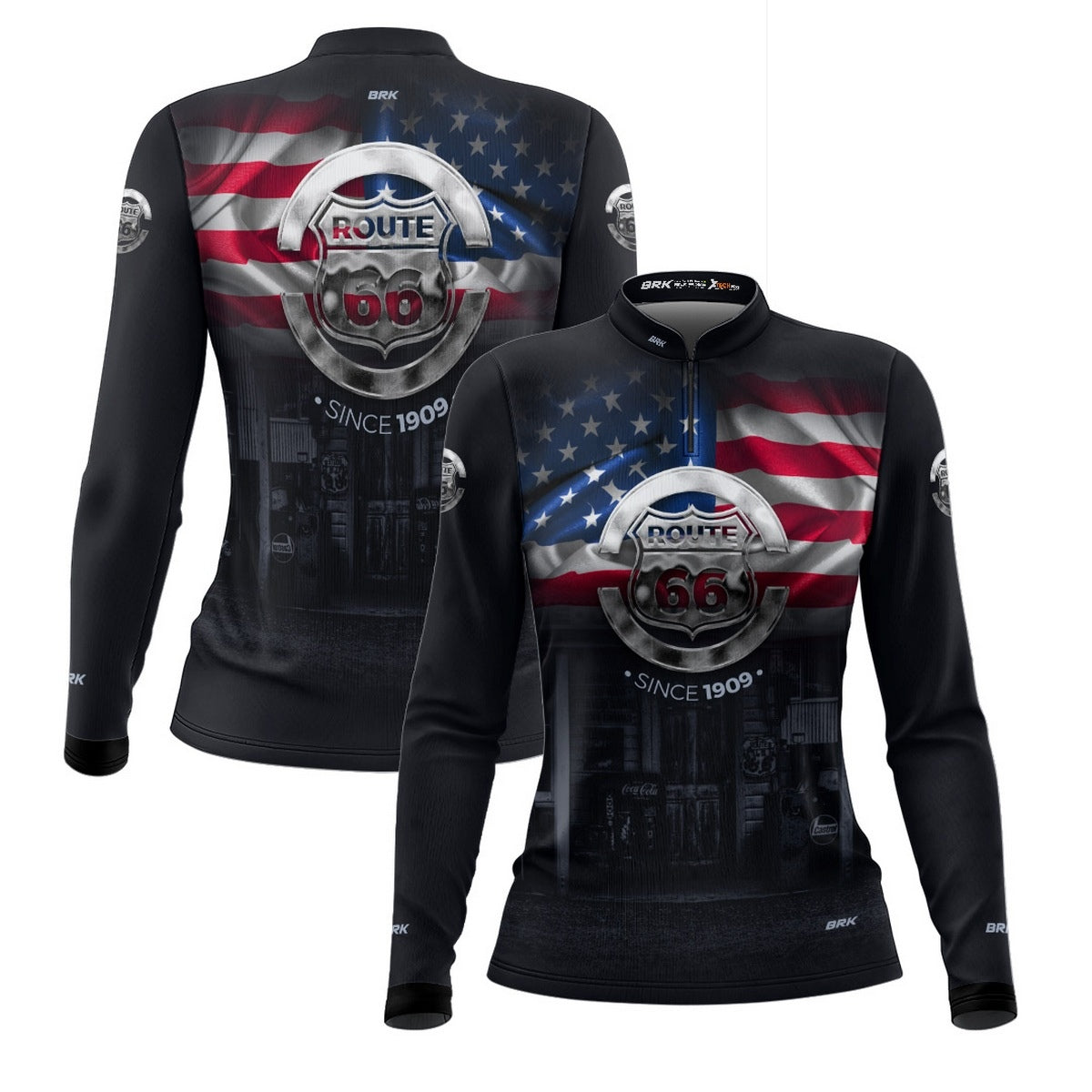 Camisa de Motociclismo Feminina Brk Route 66 Vintage com Proteção Solar UV50+