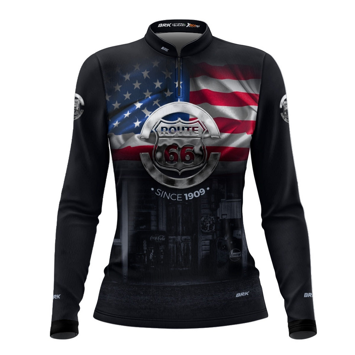 Camisa de Motociclismo Feminina Brk Route 66 Vintage com Proteção Solar UV50+