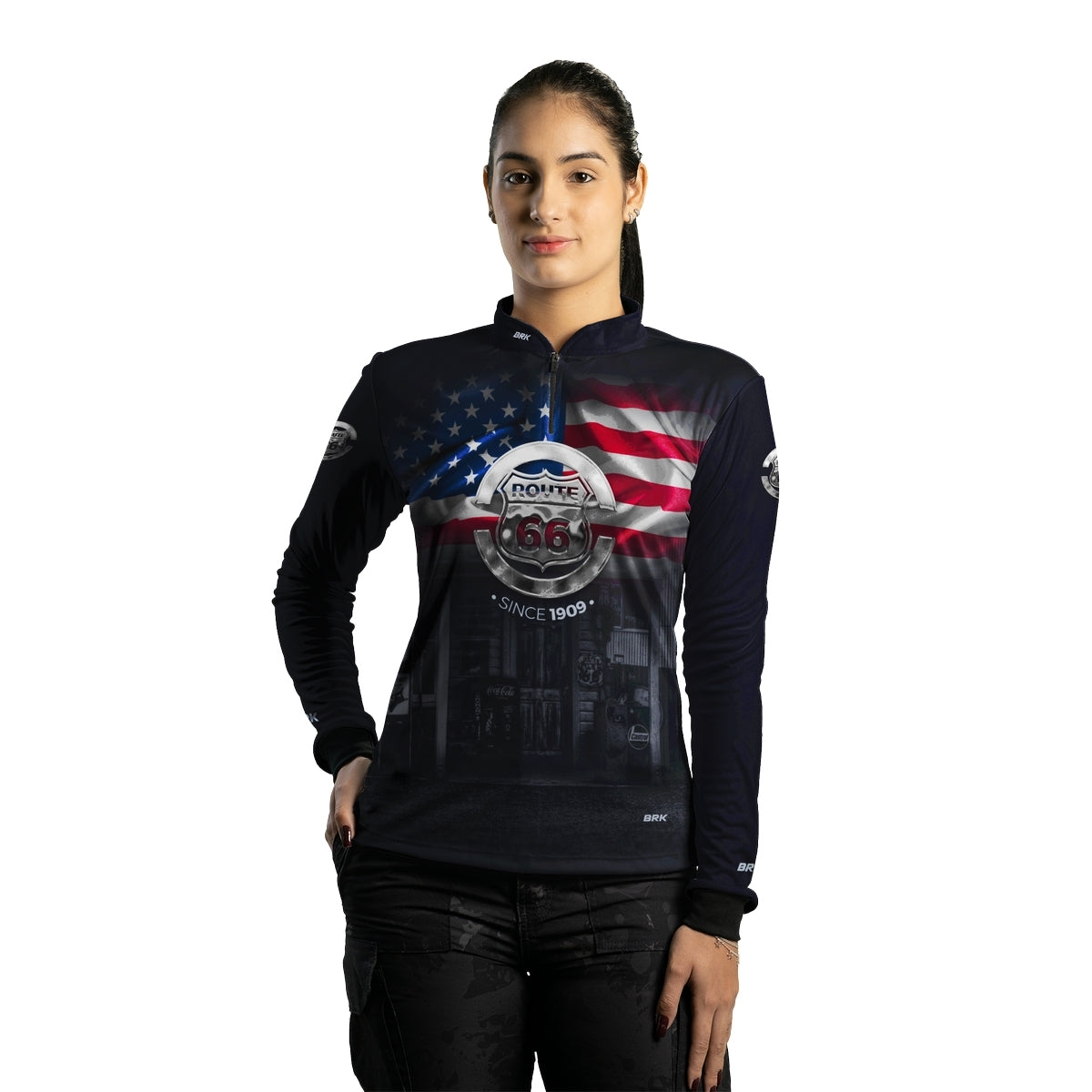 Camisa de Motociclismo Feminina Brk Route 66 Vintage com Proteção Solar UV50+