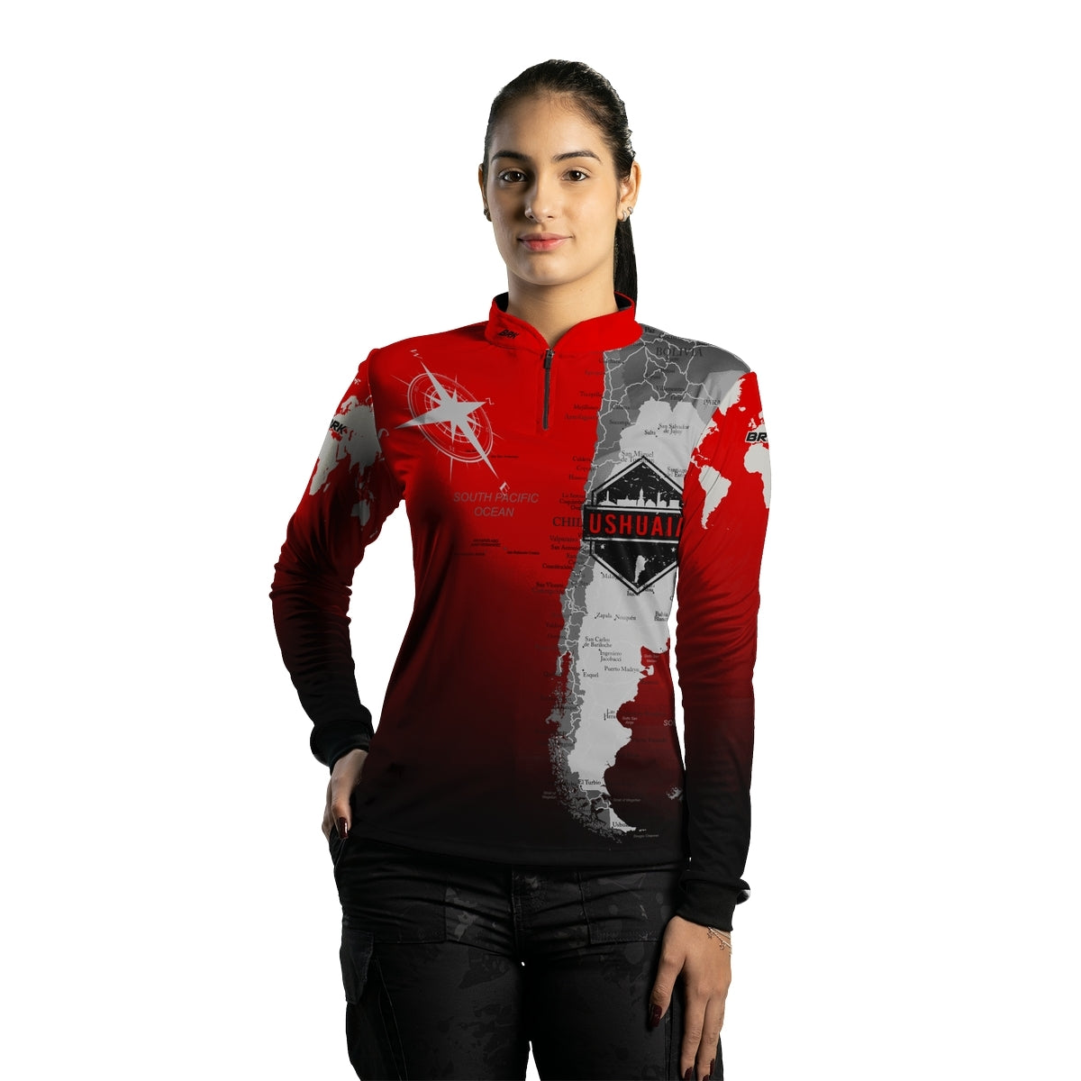 Camisa de Motociclismo Feminina Brk Off-Road 4X4 Expedição Ushuaia Vermelha com Proteção Solar UV50+