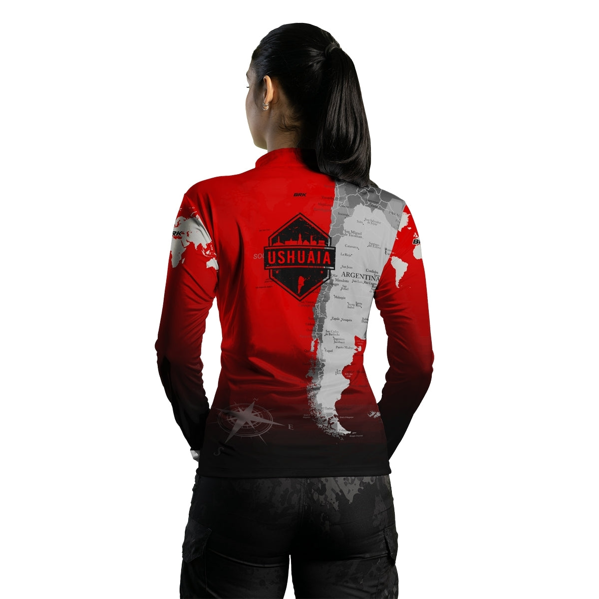 Camisa de Motociclismo Feminina Brk Off-Road 4X4 Expedição Ushuaia Vermelha com Proteção Solar UV50+