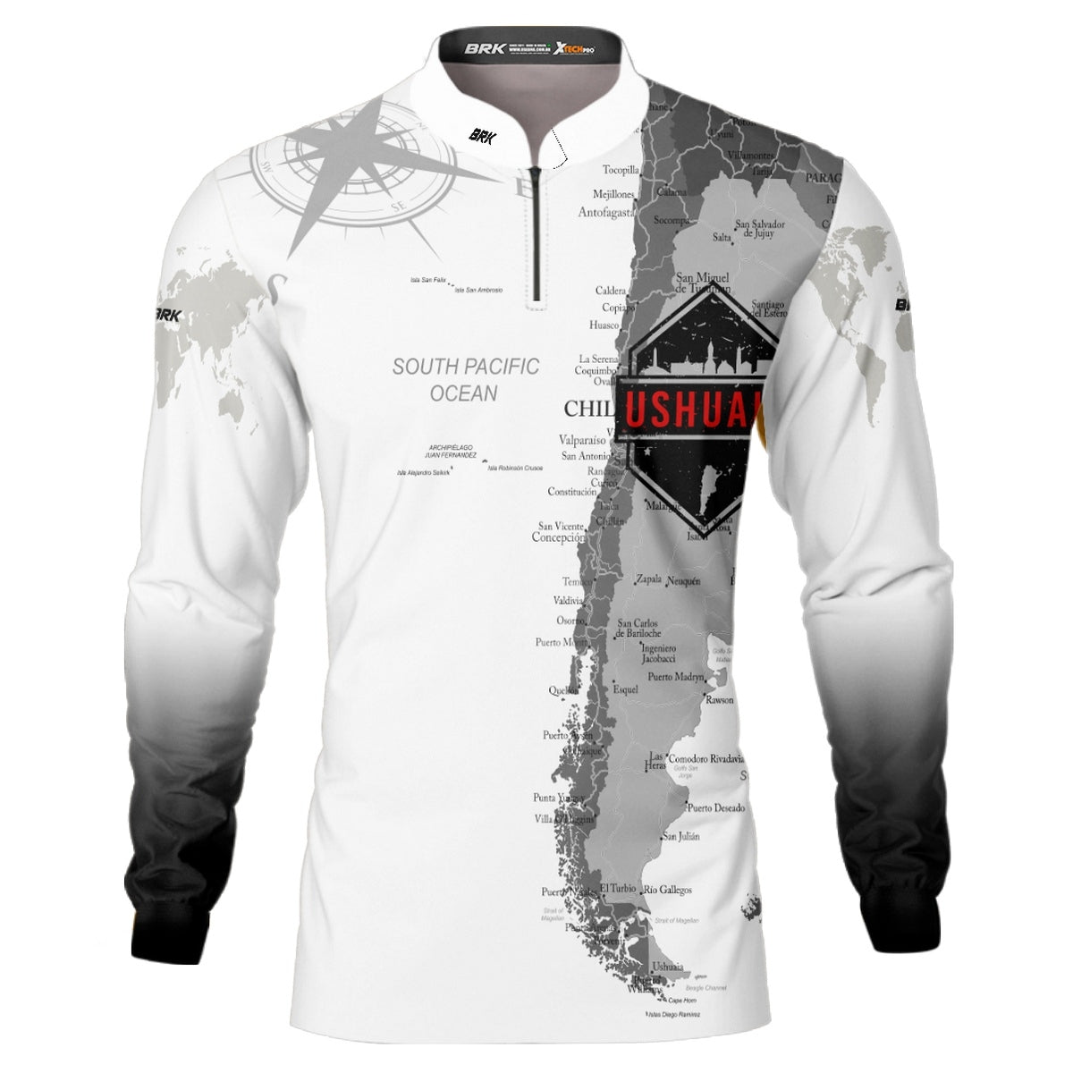 Camisa de Motociclismo Brk Expedição Ushuaia Argentina Branca com Proteção Solar UV50+