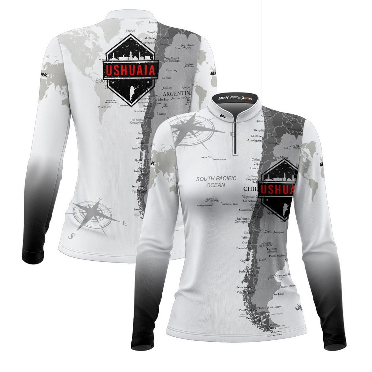 Camisa de Motociclismo Feminina Brk Expedição Ushuaia Argentina Branca com Proteção Solar UV50+