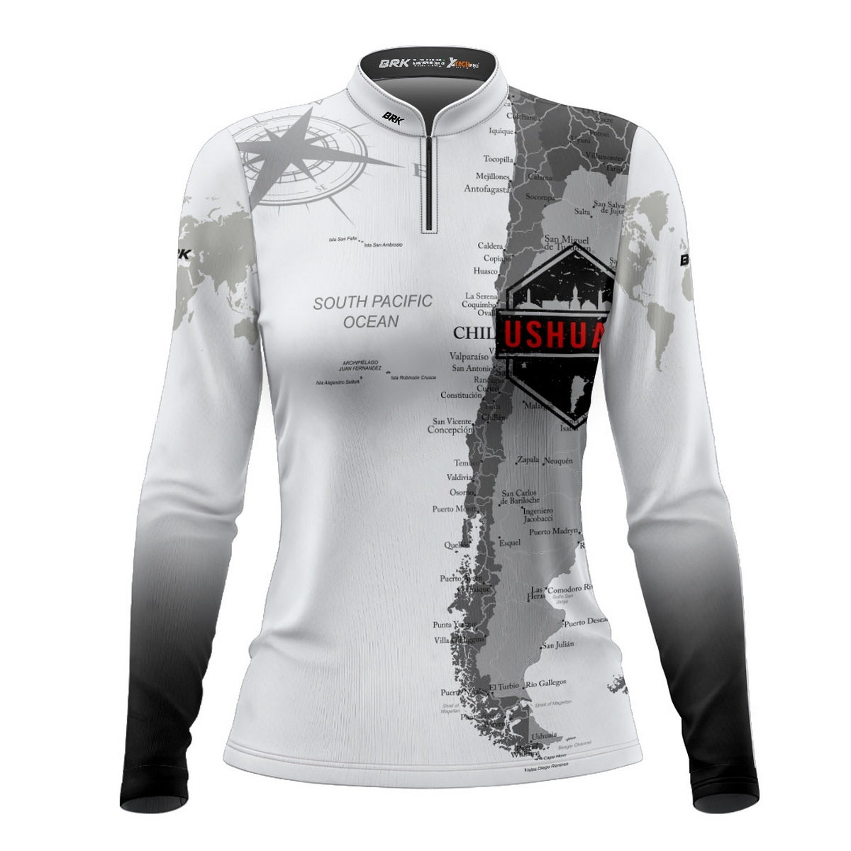 Camisa de Motociclismo Feminina Brk Expedição Ushuaia Argentina Branca com Proteção Solar UV50+