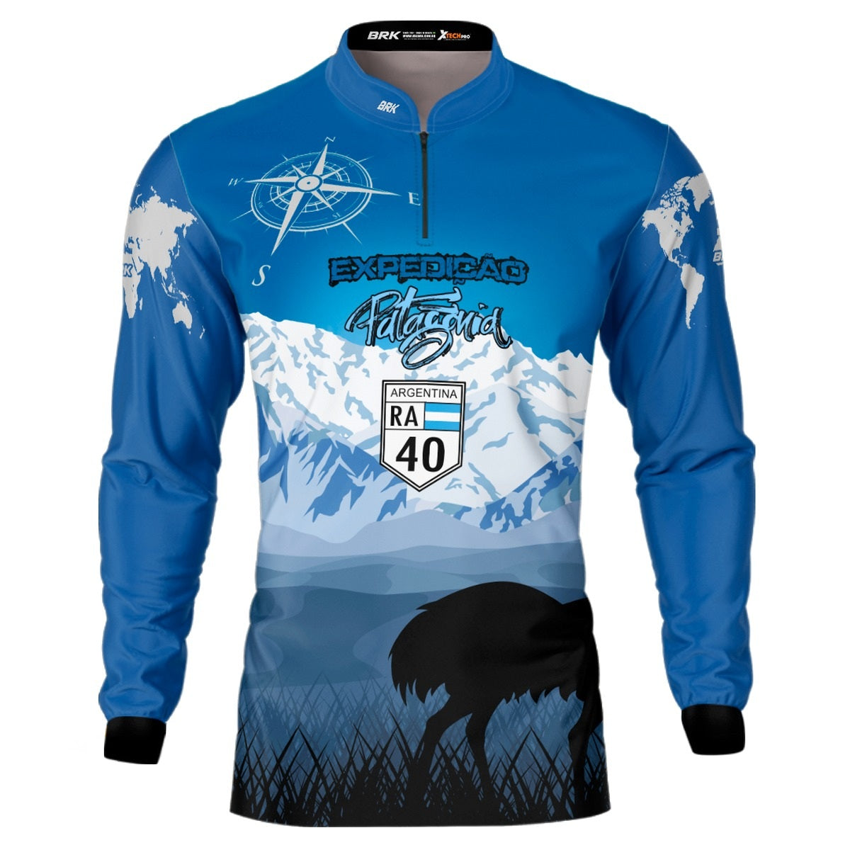Camisa de Motociclismo Brk Expedição Argentina Patagônia Azul com Proteção Solar UV50+