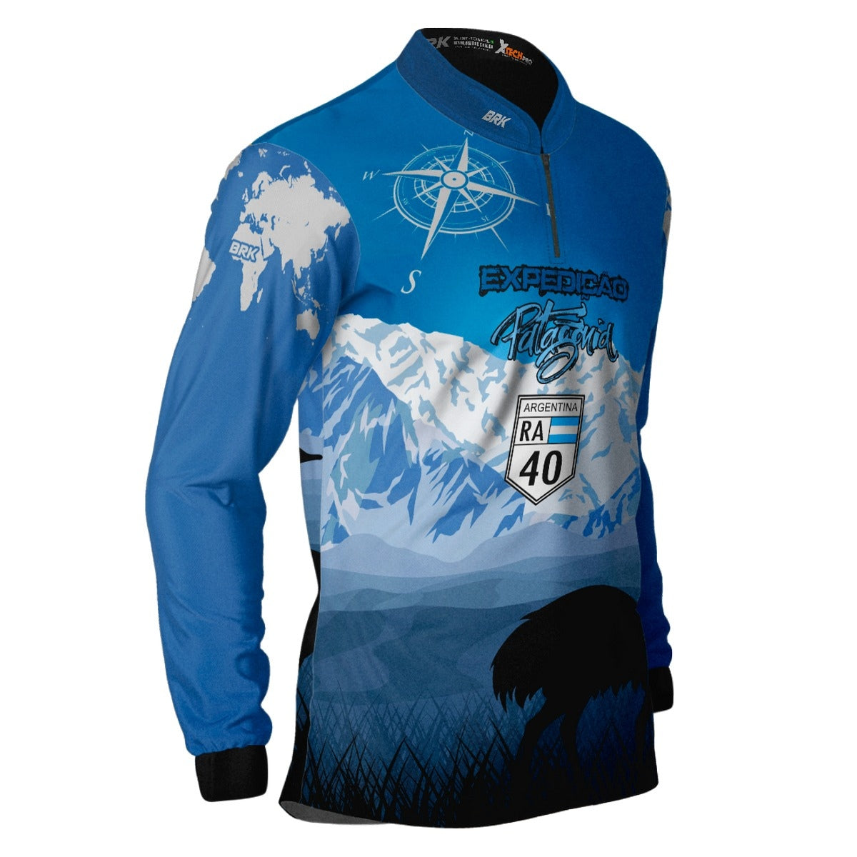 Camisa de Motociclismo Brk Expedição Argentina Patagônia Azul com Proteção Solar UV50+