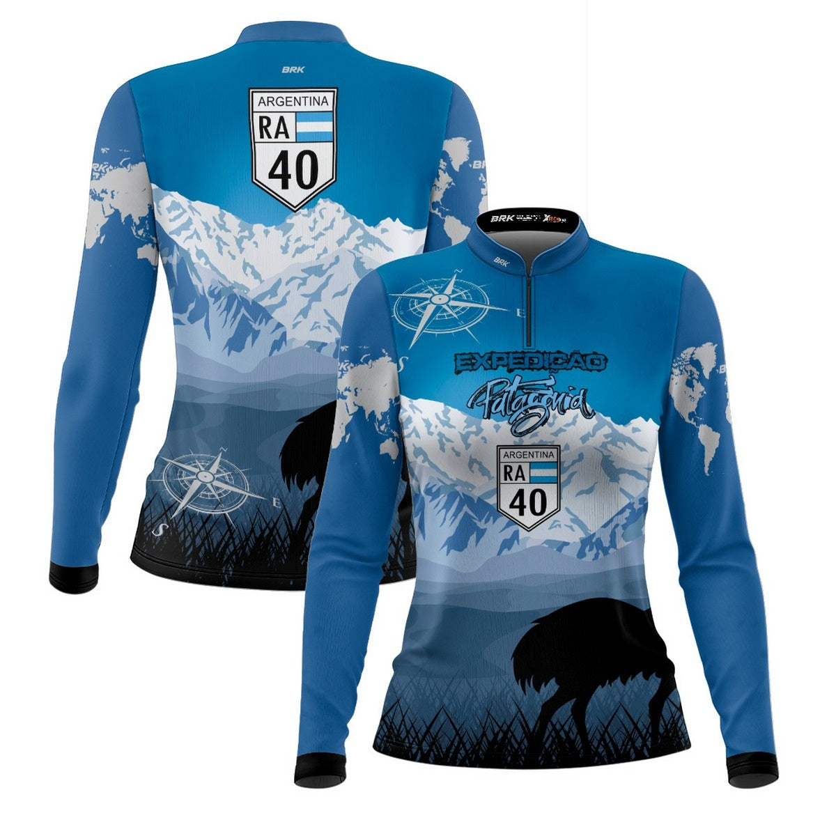 Camisa de Motociclismo Feminina Brk Expedição Argentina Patagônia Azul com Proteção Solar UV50+