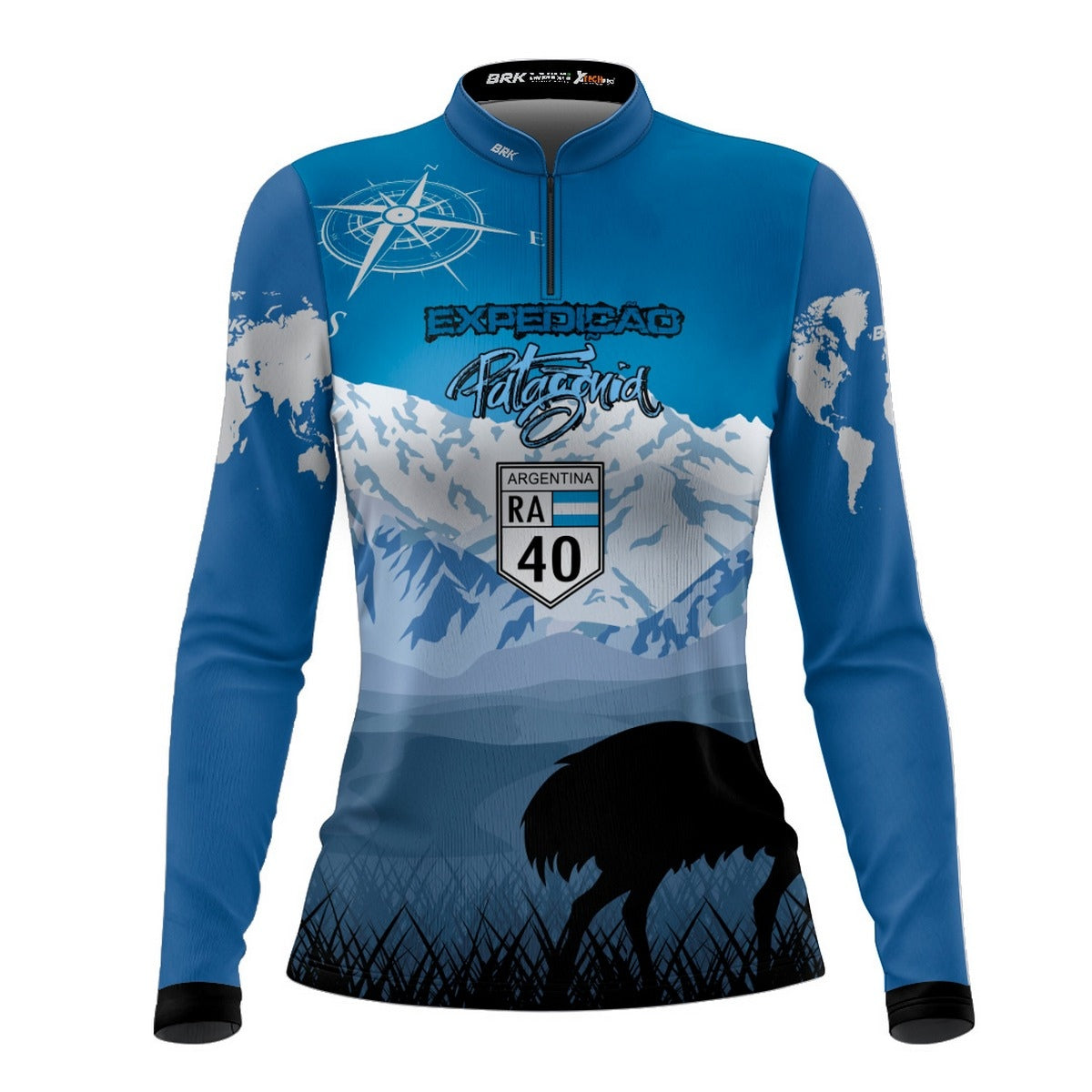 Camisa de Motociclismo Feminina Brk Expedição Argentina Patagônia Azul com Proteção Solar UV50+
