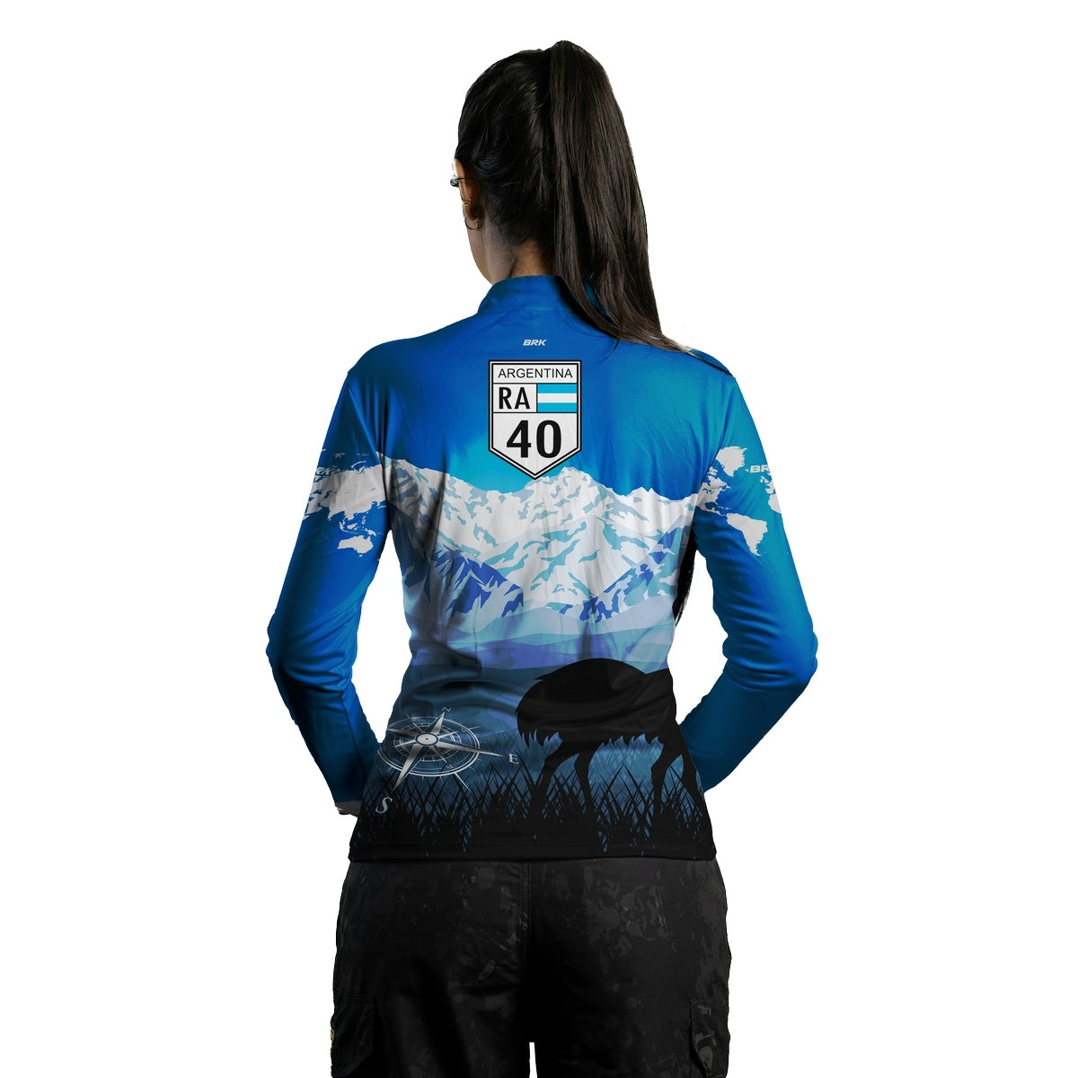 Camisa de Motociclismo Feminina Brk Expedição Argentina Patagônia Azul com Proteção Solar UV50+