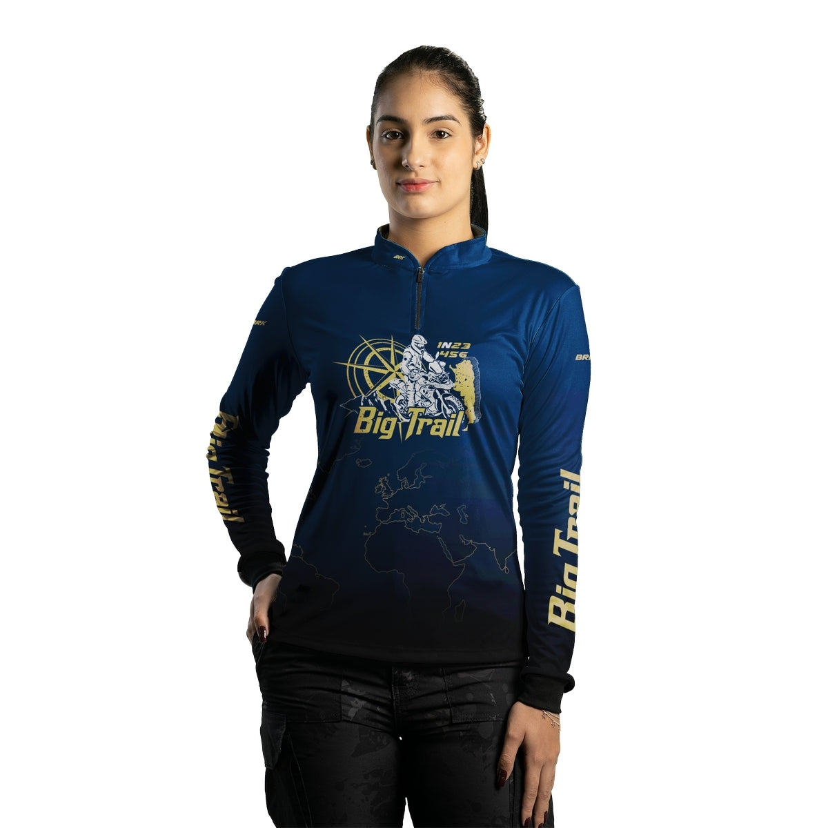 Camisa de Motociclismo Feminina Brk Big Trail Expedição Argentina Azul Escuro com Proteção Solar UV50+